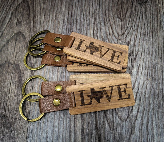 Laser Engraved Wooden LOVE Keychains