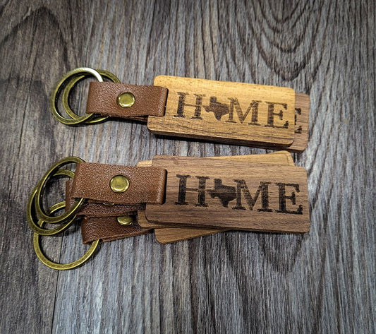 Laser Engraved Wooden HOME Keychains