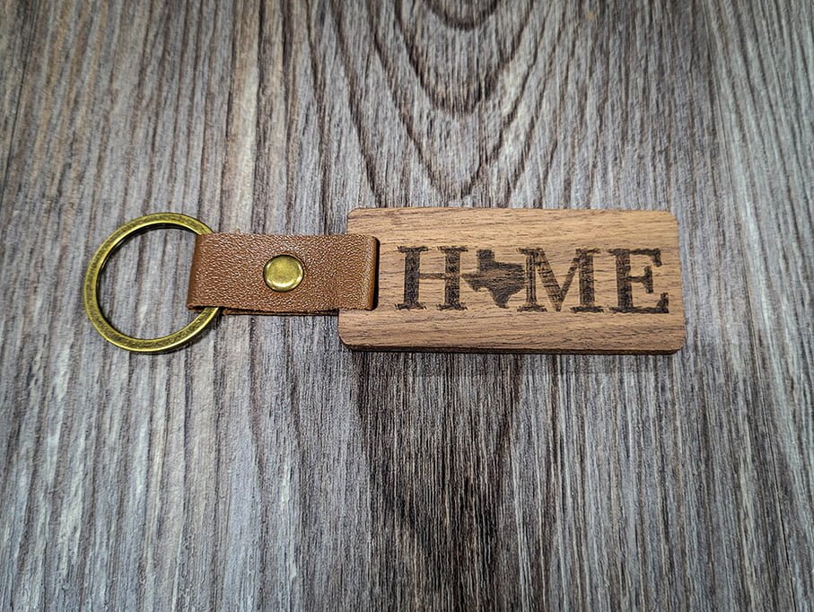 Laser Engraved Wooden HOME Keychains