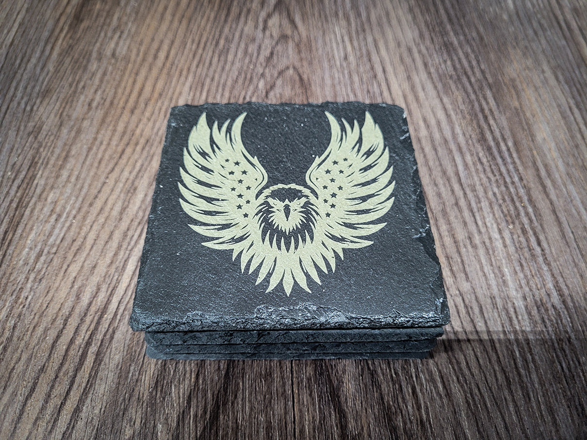 Eagle Flag Laser Engraved Slate Coaster Set