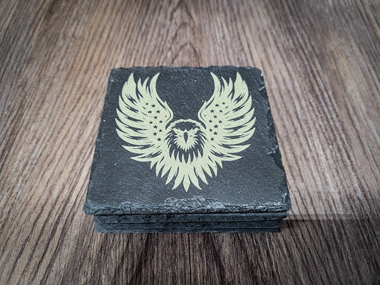 Eagle Flag Laser Engraved Slate Coaster Set