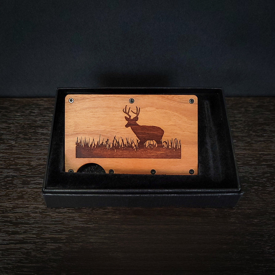 Deer in Field Laser Engraved Wooden Wallet