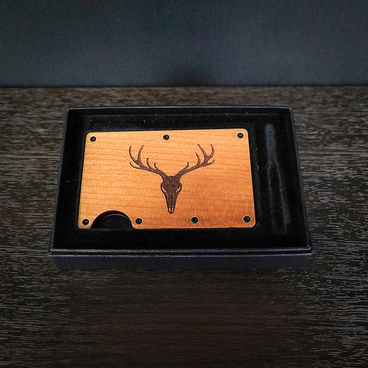 Laser Engraved Deer Skull Wooden Wallet