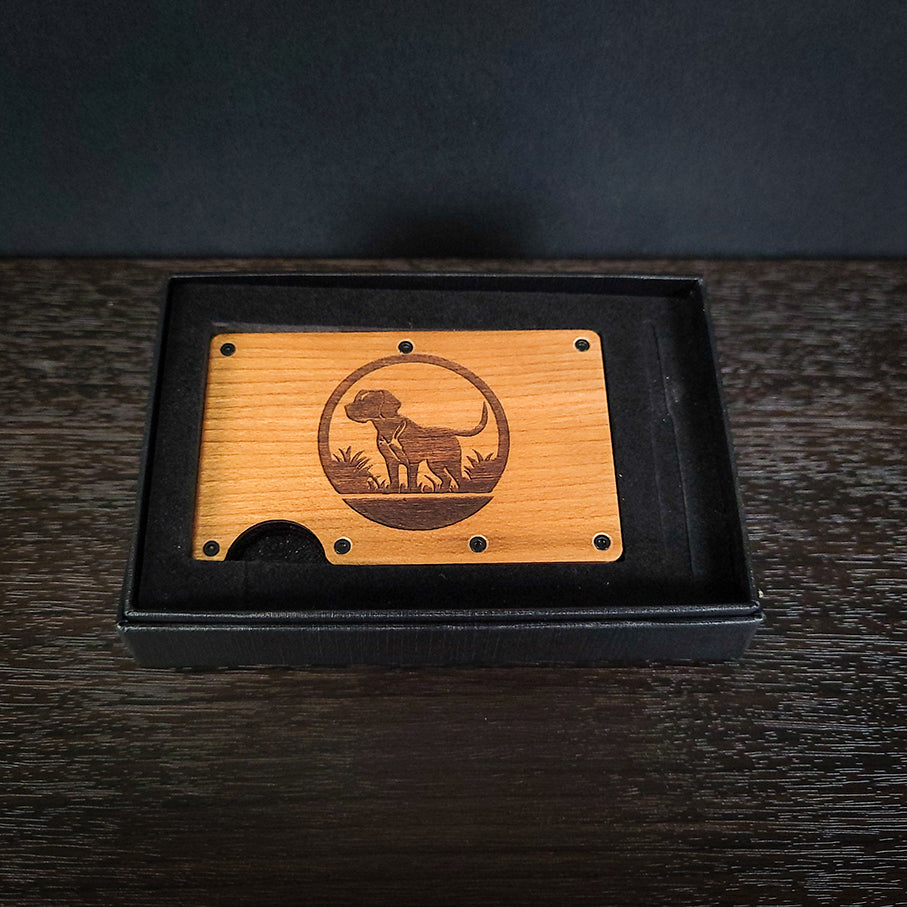 Laser Engraved Hunting Dog Wooden Wallet