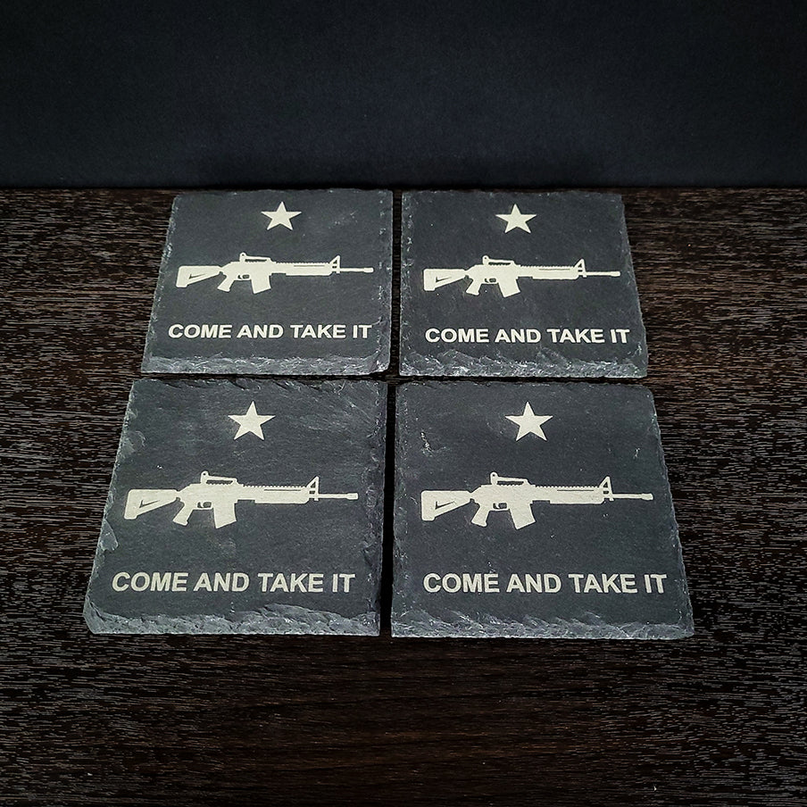 Come and Take It AR Rifle Laser Engraved Slate Coaster Set