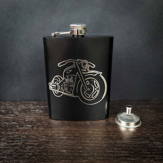 Laser Engraved Motorcycle Stainless Steel Flask
