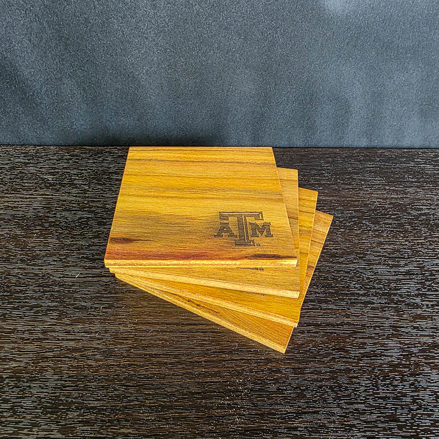 Officially Licensed Texas A&M University Canary Wood Coaster Set