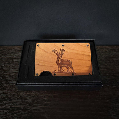 Large Deer Laser Engraved Wooden Wallet