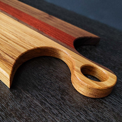 Canary, Padauk, and Walnut Charcuterie Board