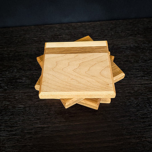 Maple and Monkey Pod Wooden Coaster Set