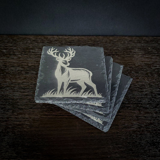 Laser Engraved Deer Slate Coasters