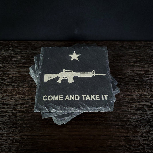 Come and Take It AR Rifle Laser Engraved Slate Coaster Set