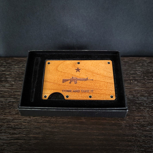 Come and Take It Laser Engraved AR Rifle Wooden Wallet