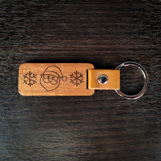 Laser Engraved Wooden Santa Keychains