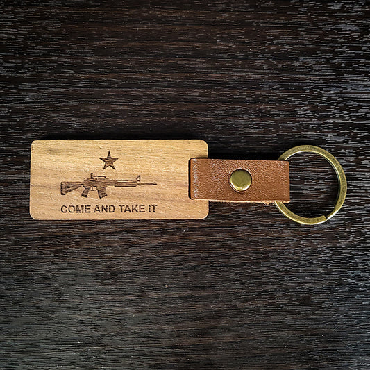 Laser Engraved Wooden Come and Take It AR Rifle Keychains