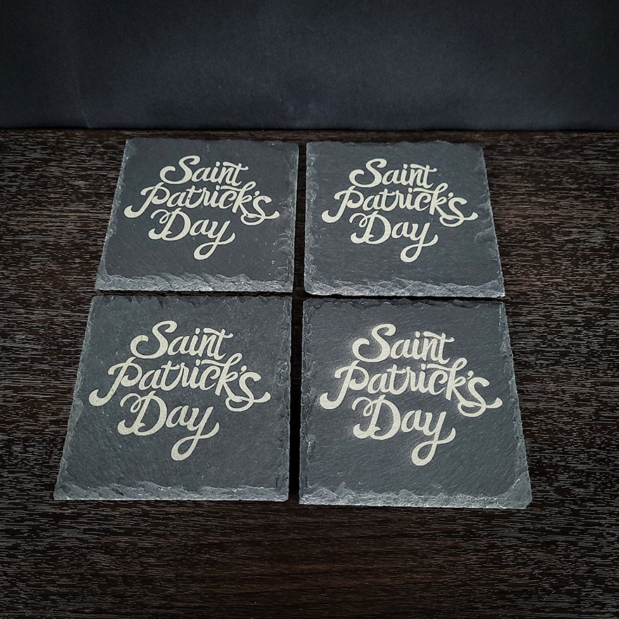 St Paddy's Day Laser Engraved Slate Coaster Set