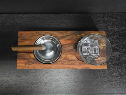 Spalted Pecan Cigar Ashtray with Cocktail Glass Area