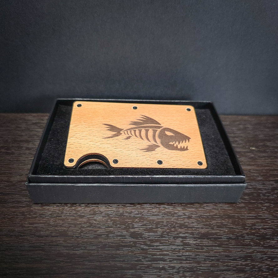 Laser Engraved Bone Fish Wooden Wallet