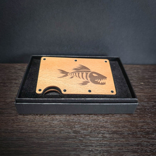 Laser Engraved Bone Fish Wooden Wallet