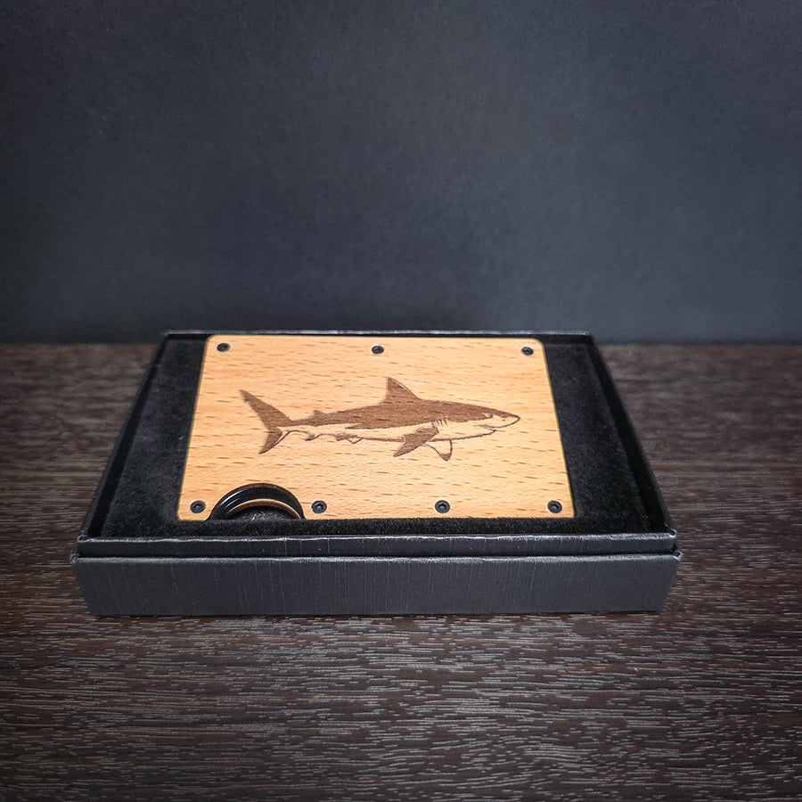 Laser Engraved Shark Wooden Wallet