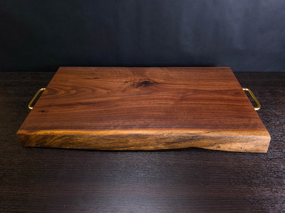 Live-Edge Walnut Cutting & Serving Board with Brass Handles