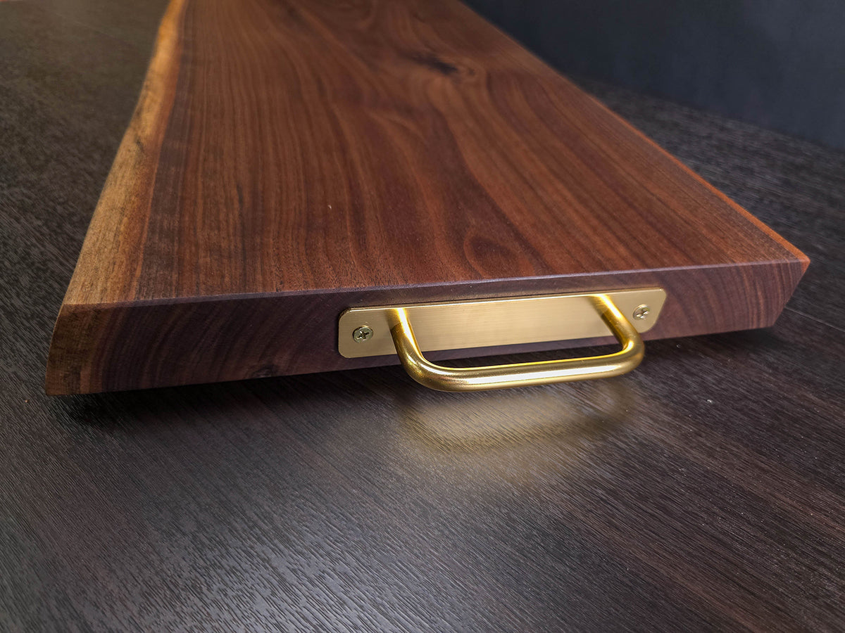 Live-Edge Walnut Cutting & Serving Board with Brass Handles