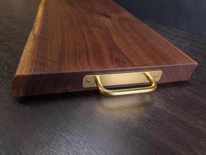 Live-Edge Walnut Cutting & Serving Board with Brass Handles