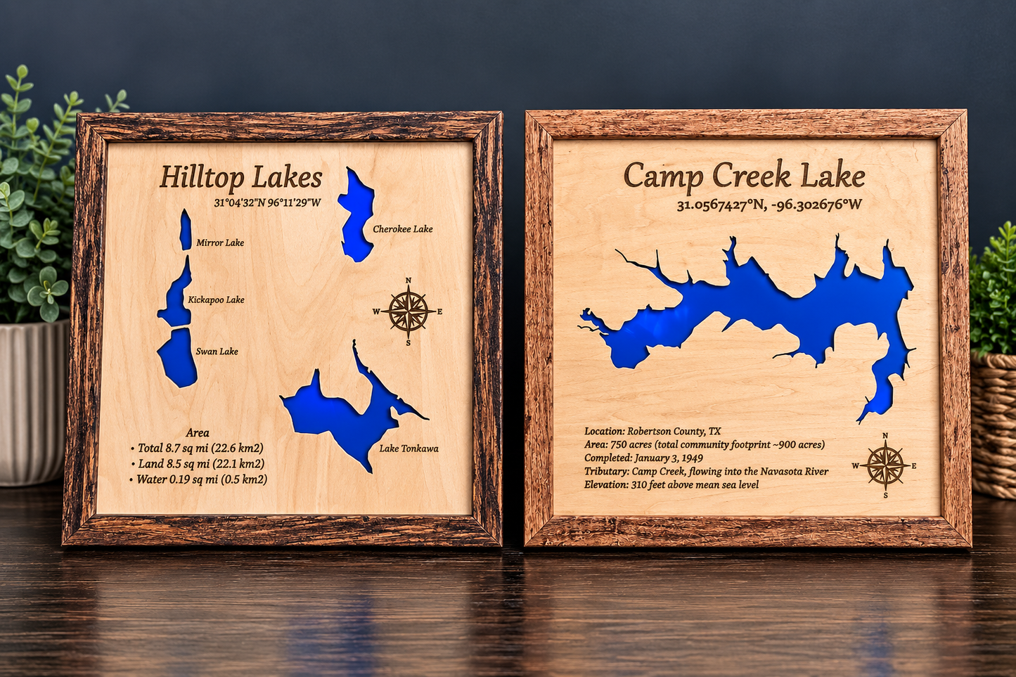 Personalized Wooden Lake Map Wall Art