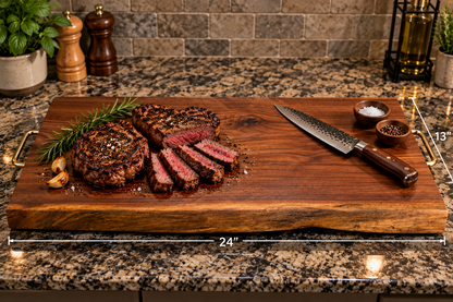 Live-Edge Walnut Cutting & Serving Board with Brass Handles